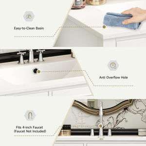 English Elm 30" Bathroom Vanity with Sink — Freestanding Modern Cabinet with Soft-Close Door, 2 Deep Drawers, Durable Basin White N710P288938K