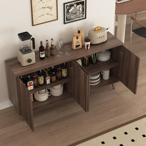 English Elm Sideboard Walnut Credenza with Hexagonal Doors and Adjustable Shelves for Dining Areas W409P327406