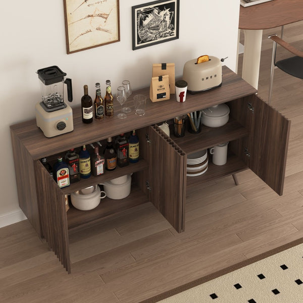 English Elm Sideboard Walnut Credenza with Hexagonal Doors and Adjustable Shelves for Dining Areas W409P327406