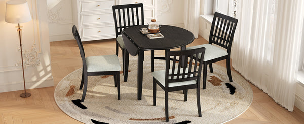 English Elm 5-piece Round Folding Dining Set with Mdf Table and Upholstered Chairs for Small Spaces Black N752S0010618B