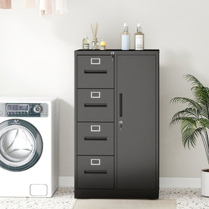 English Elm Metal Four Drawer Filing Cabinet with Lock Steel Storage for Home Office Bedroom Black W2735P457274