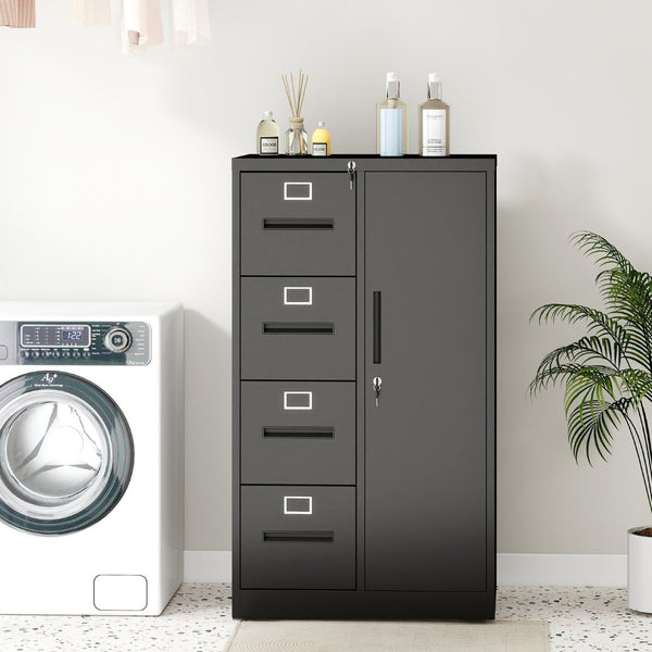 English Elm Metal Four Drawer Filing Cabinet with Lock Steel Storage for Home Office Bedroom Black W2735P457274