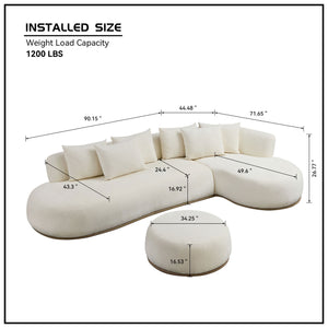 English Elm Oversized L-Shaped Sectional Sofa Right-Facing Chaise with PU Leather Base, Plush Deep Seats, No Assembly Required, Includes 6 Pillows Beige W3208S00004