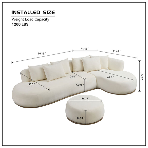 English Elm Oversized L-Shaped Sectional Sofa Right-Facing Chaise with PU Leather Base, Plush Deep Seats, No Assembly Required, Includes 6 Pillows Beige W3208S00004