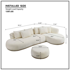 English Elm VSF1112-BEIGE-Ottoman Plush Beige Round PU Leather Accent Ottoman 34.25" Diameter Spacious Dual-Use Seat W3208P284683