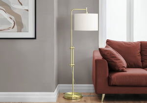 English Elm Lighting, Brass Arc Floor Lamp with Ivory Drum Shade for Living Room Ambiance B2710P221318