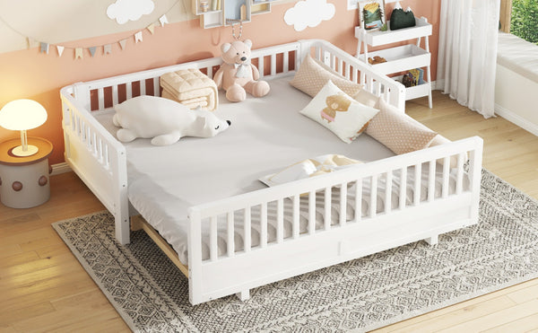 English Elm Twin Size Platform Bed With Guardrails - Solid Wood Frame, Convertible Design For Growing Kids & Guests W1580S00239-GIGA