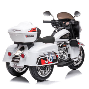 English Elm 12v Kids Electric Ride on Motorcycle with Led Lights Bluetooth Music and Storage Trunk White W1760P237293