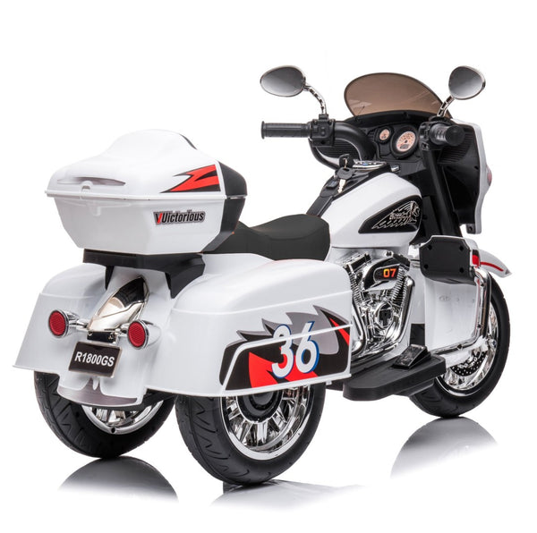 English Elm 12v Kids Electric Ride on Motorcycle with Led Lights Bluetooth Music and Storage Trunk White W1760P237293