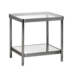 Crestview Collection Square Contemporary Accent End Table With Glass Top And Elegant Brushed Nickel Frame For Modern Spaces Gray Metal Cvfzr6191