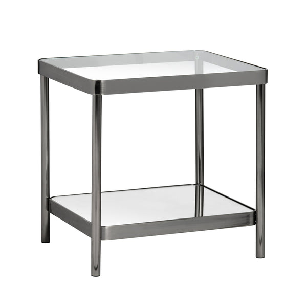 Crestview Collection Square Contemporary Accent End Table With Glass Top And Elegant Brushed Nickel Frame For Modern Spaces Gray Metal Cvfzr6191