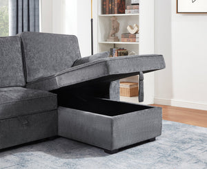 English Elm Emmy 89"W Dark Gray Fabric Sleeper Sectional with Reversible Storage Chaise, USB & Cupholders, Pillows B061S00930