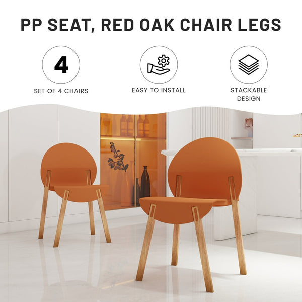 English Elm Summer 5 Piece Round Dining Set Polypropylene Stackable Chairs Oak Legs Modern Style Tropical Orange,White W3450S00037