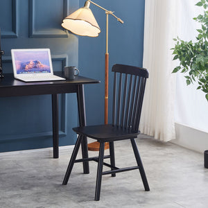 English Elm 4 solid wood dining chairs set with ergonomic curved backs, 17" seat height, anti-skid feet, easy-clean finish Black W2720P193105