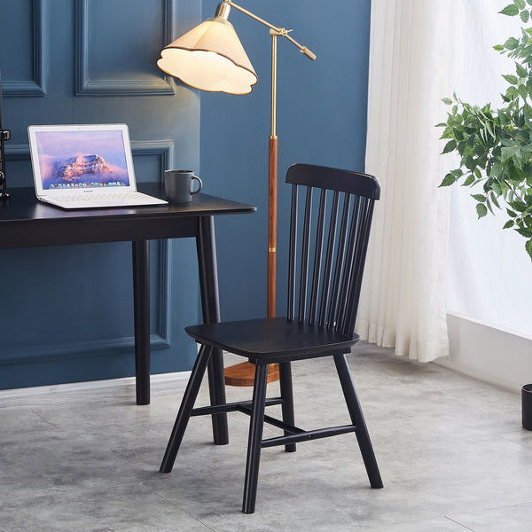 English Elm 4 solid wood dining chairs set with ergonomic curved backs, 17" seat height, anti-skid feet, easy-clean finish Black W2720P193105