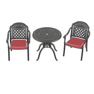 English Elm 3-Piece Elegant Cast Aluminum Patio Set With Red Cushions - Stylish, Durable Dining For Outdoors W1710S00057