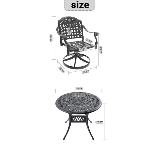 English Elm 5-piece Outdoor Cast Aluminum Patio Dining Set with Swivel Chairs Round Table W1710S00336