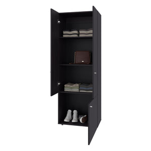 English Elm Wenge Tall 3-Door Wardrobe Cabinet with 4 Shelves — Elegant Dark Wood Grain Storage for Bedrooms B062P373775