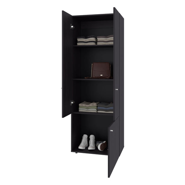 English Elm Wenge Tall 3-Door Wardrobe Cabinet with 4 Shelves — Elegant Dark Wood Grain Storage for Bedrooms B062P373775