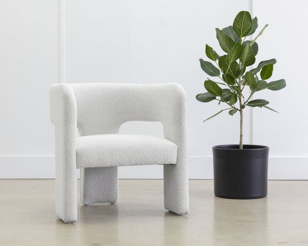 Sunpan Isidore Lounge Chair - Contemporary Comfort with Curved Backrest and Chic Boucle Fabric Design Copenhagen White