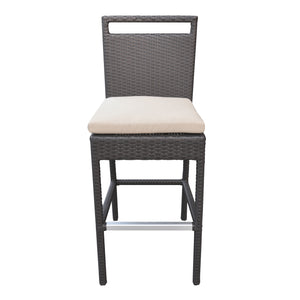 English Elm Luvien Outdoor Wicker Barstool Brown with Tall Back, Aluminum Frame, Water‑Resistant Beige Cushion B2736P268523