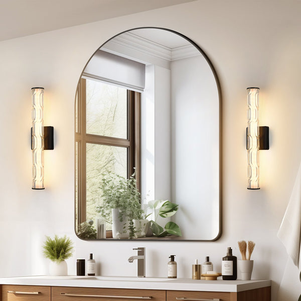 English Elm 19.7'' Matte Black Wall Sconces Set of 2 with K9 Crystal, Dimmable LED 12W 3-Temp Vanity Lighting W2312P394336