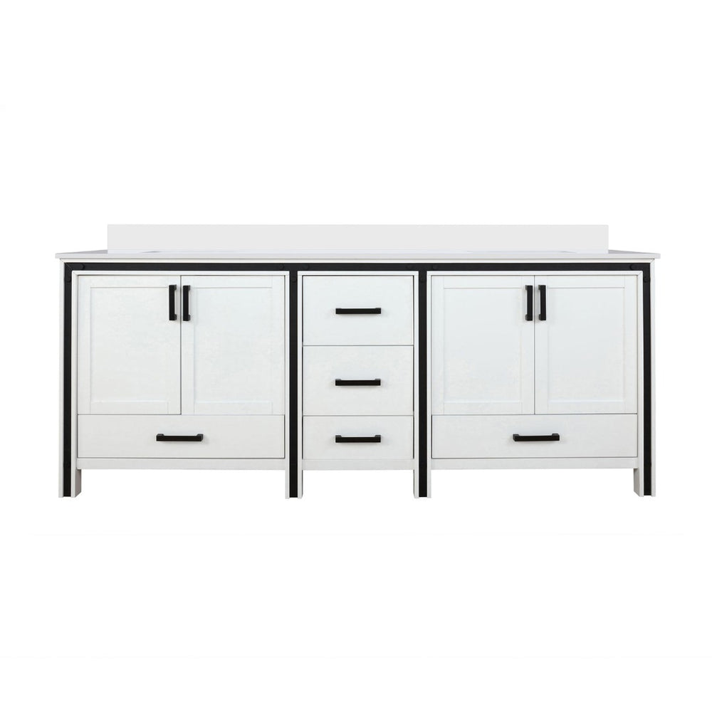 English Elm White Double Bath Vanity With White Quartz Top, Elegant Storage Solution For Shared Bathrooms, 84" W B2731P260659-GIGA