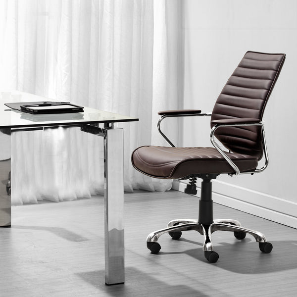 Zuo Modern Enterprise Low Back Office Chair - Stylish Comfort With Adjustable Height, Chrome Frame & Easy Roll Casters Brown 100% Polyurethane,Steel,Aluminum Alloy 110884-zuo-modern