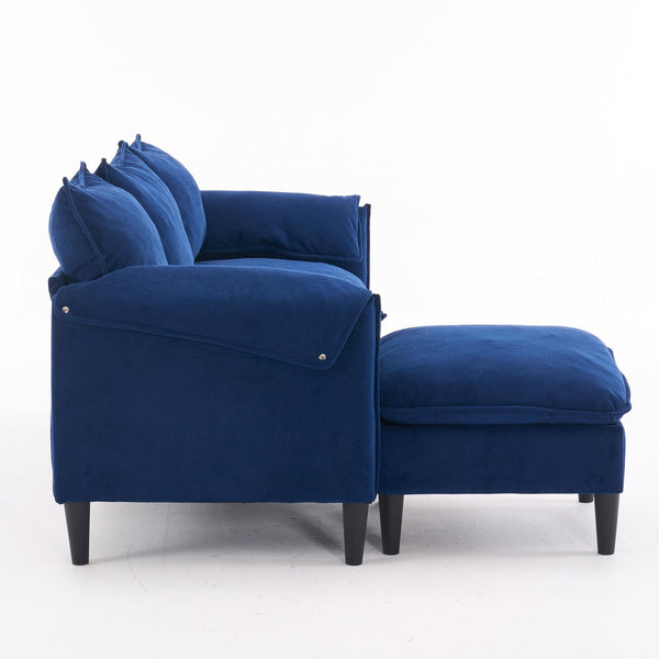 English Elm Convertible Convertible sofa with storage footstools, compact U-shaped 2-seater for small spaces, durable fabric comfort Blue W2012P252427