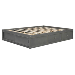 English Elm Queen Platform Bed with Four Storage Drawers Footboard Cubby Modern Low Profile Frame Gray LP000138AAE