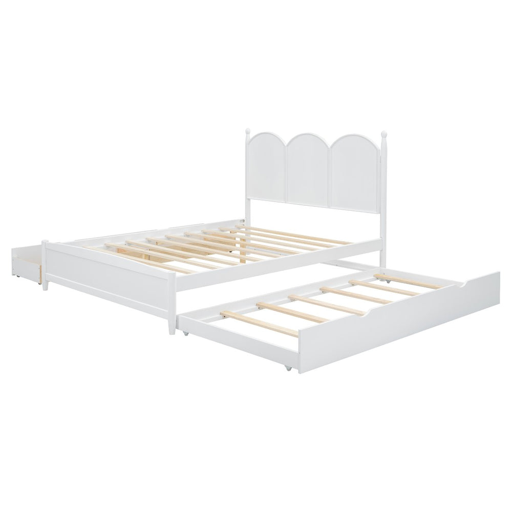 English Elm Queen Size Platform Bed With Twin Xl Trundle, 2 Storage Drawers, Elegant Design For Space-Saving N820S00025K-GIGA