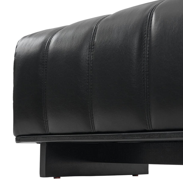 English Elm Indoor Channel Tufted Chenille Upholstered Bench Rubberwood Legs Entryway Dining Black N779P367309H