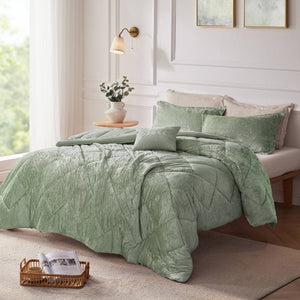 English Elm 4 Pcs Luxurious Green Velvet Duvet Cover Set With Decorative Pillow For Full/Queen Beds B035P319880