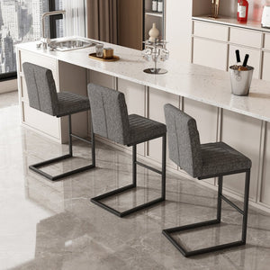 English Elm Faux Leather Counter Stools Set of Two Ergonomic Curved Back Metal Frame Kitchen Seating Dark Gray W5096P400650