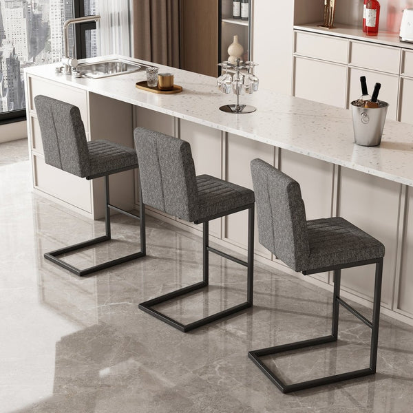 English Elm Faux Leather Counter Stools Set of Two Ergonomic Curved Back Metal Frame Kitchen Seating Dark Gray W5096P400650