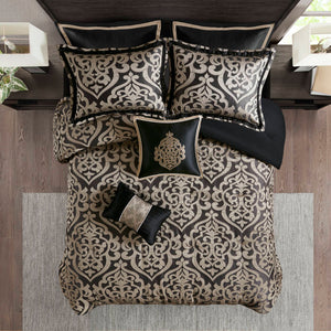 English Elm 8PCS King Jacquard Comforter Set with Damask Texture, Embroidered Decorative Pillows & Shams Black 23.62 L x 19.29 W x 12.2 H B035P341092