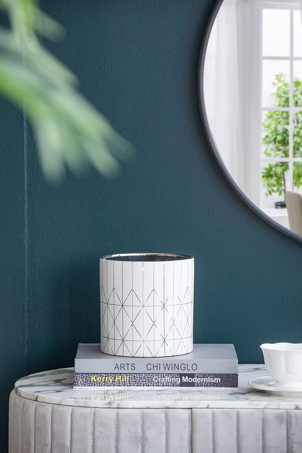 English Elm D6.3x6.3" Ceramic Planter with Modern Diamond Texture — Stylish Tabletop Pot for Indoor Greenery (7"H) W2078P391147