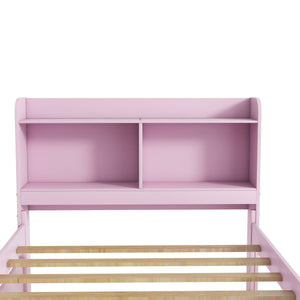 English Elm Twin Pink Trundle Bed with Bookcase Headboard — Space-Saving Twin Bed for Small Rooms, Storage Friendly W504P317860