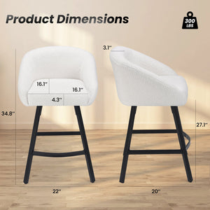 English Elm Bar Upholstered Counter Stool Set of 2 with Back and Armrests, Velvet Seat, 27" Comfort Height, Durable Beige T3623P407964