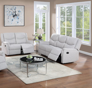 English Elm Modern Reclining Sofa and Loveseat Set Burlap Fabric Upholstered Living Room Seating Beige B011S02347