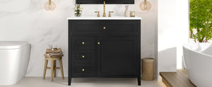 English Elm 36-Inch Black Bathroom Vanity With Sink – Modern Design, 3 Drawers, Adjustable Shelf For Storage N725P350821B