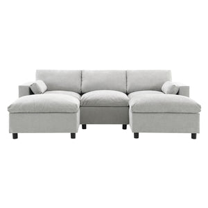English Elm 86.5'' Chenille Modular Sectional Sofa with Storage Pockets, 5-Seat U-Shaped Cloud Sofa with Ottomans & Pillows Medium grey N723S8723C