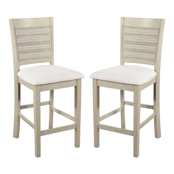 OSP Home Furnishings Walden 24" Cane Back Stool  - Set of 2 Linen / Antique White