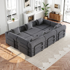 English Elm 6-seater Chenille Floor Sofa Bed with Storage Pockets for Living Room or Study W3505S00005