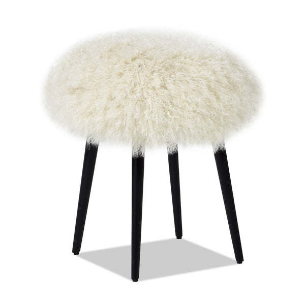 English Elm Alberta Genuine Mongolian Sheepskin Round Ottoman Plush Fur Accent for Any Room B2719P238442