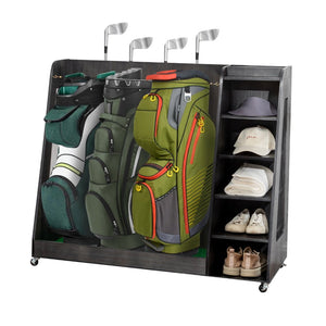 English Elm Gray Wooden Golf Organizer Rack with Drawers for Garage Club Bag Shoe Storage Gray W1422P296368