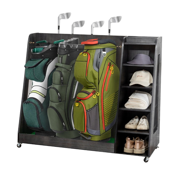 English Elm Gray Wooden Golf Organizer Rack with Drawers for Garage Club Bag Shoe Storage Gray W1422P296368