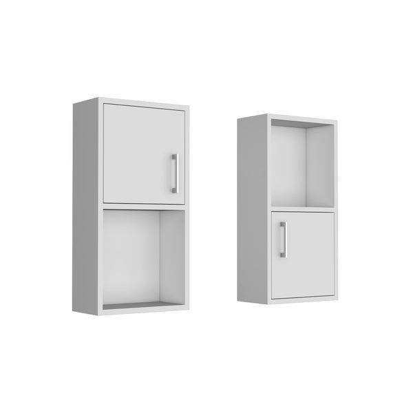 English Elm Oba Wall-Mounted 2-Pc Bathroom Medicine Cabinet in White — Compact 23.7"H, 4 Shelves, Engineered Wood B070P188845