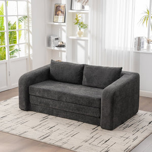 English Elm 71" Chenille Pull Out Sleeper Loveseat Convertible Floor Couch for Dorm or Guest Bedroom Gray W3118P388902