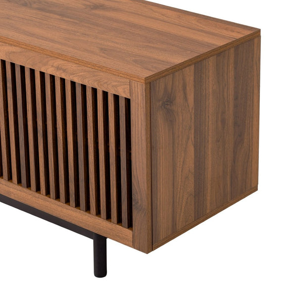 English Elm 78 Inch Walnut Media Console with Slatted Doors Solid Wood Legs and Cable Management N710P374705P